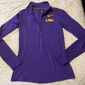 Purple and gold LSU tigers dri fit quarter zip with back logo - Size Medium